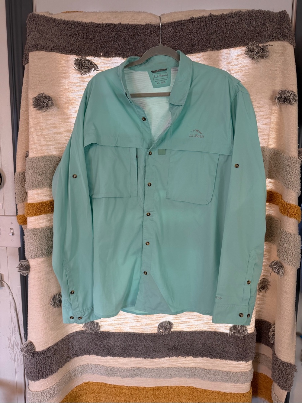 L.L. Bean Men's Lightweight Breathable Mint Green Fishing Shirt - XL
